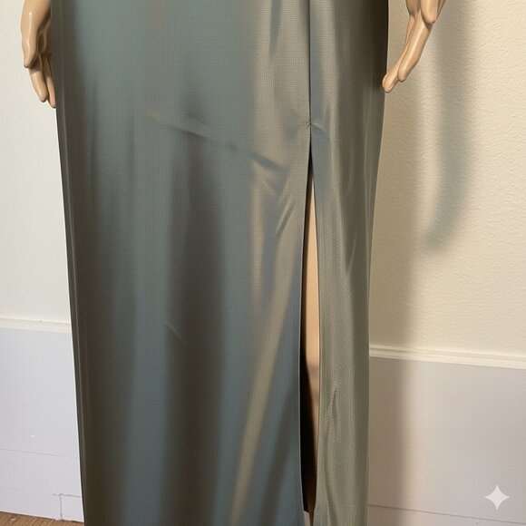 Birdy Grey Olive Satin Slip Maxi Dress V-Neck Low Back - XS - Picture 4 of 4